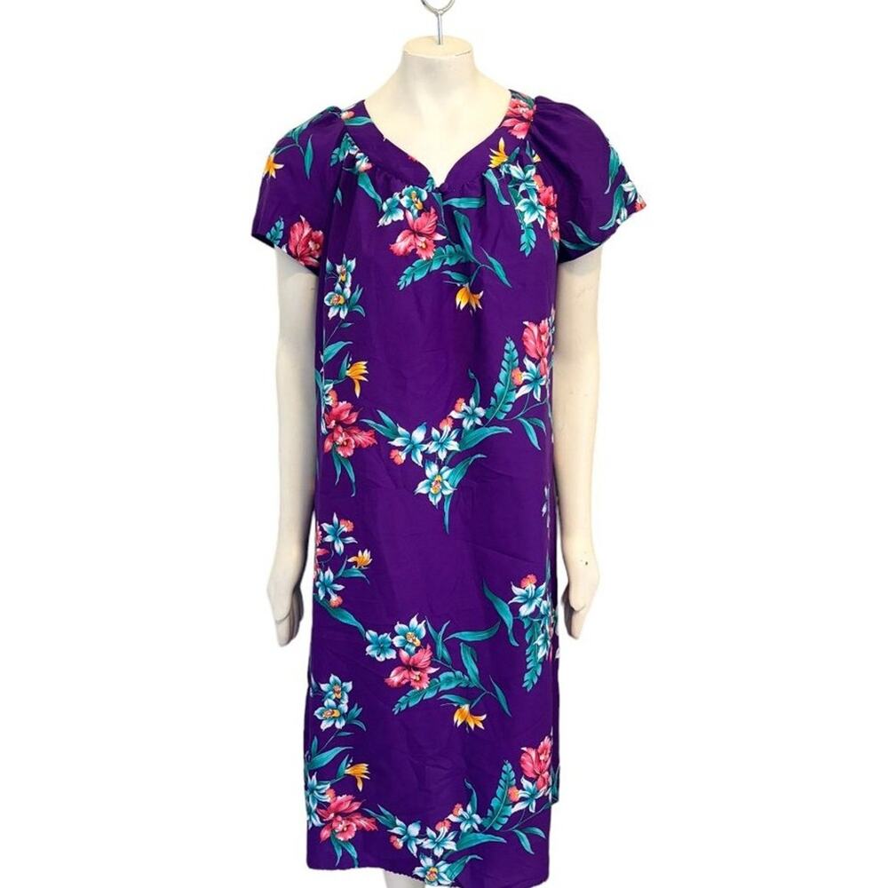 VTG HILO HATTIES Lightweight Hawaiian Dress in Purple Florals  SZ M